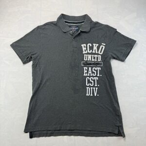Ecko Unltd Polo Shirt Mens XL Gray Graphic Logo Short Sleeve Streetwear